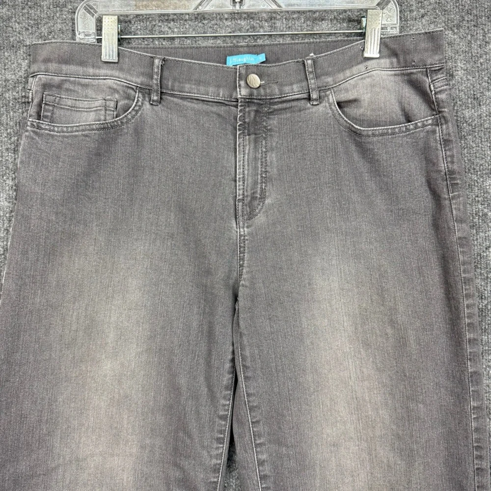 J McLaughlin Wide Leg Jeans Womens 10 Grey High Rise Cropped Faded Stretch Denim